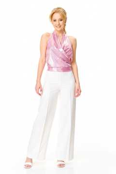 Брюки, топ T&N 7632 «галограмма»розовый+белый - фото 1