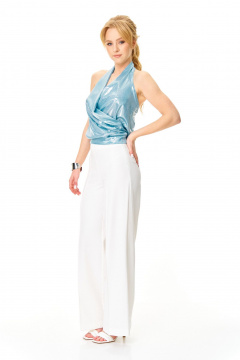 Брюки, топ T&N 7632 «галограмма»голубой+белый - фото 3