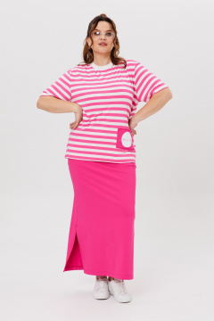 Футболка, юбка Michel chic 1405 розовый,полоска - фото 2