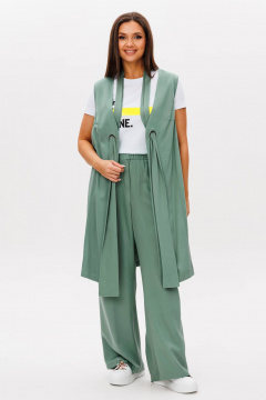 Зеленый укороченный костюм с жилетом и брюками Fantazia Mod 4787 - фото 5