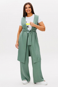 Зеленый укороченный костюм с жилетом и брюками Fantazia Mod 4787 - фото 2