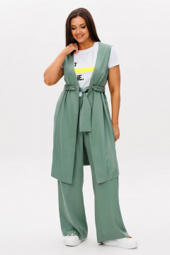 Зеленый укороченный костюм с жилетом и брюками Fantazia Mod 4787 - фото 1