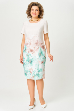 Платье Swallow 847.1 кремовый/принт_мятно-беж_цветы - фото 3
