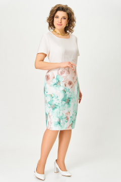 Платье Swallow 847.1 кремовый/принт_мятно-беж_цветы - фото 2