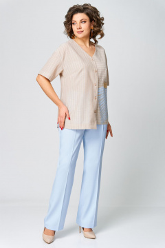 Блуза, брюки Мишель стиль 1266 бежево-голубой - фото 3