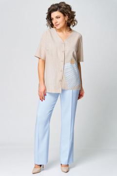 Блуза, брюки Мишель стиль 1266 бежево-голубой - фото 1