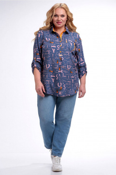 Блуза Таир-Гранд 62443 джинс-газета - фото 3