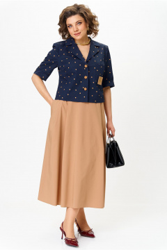 Жакет, юбка Aira Style 24120 капучино-синий - фото 1