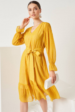 Платье Nelva 51486 горчично-желтый принт - фото 4