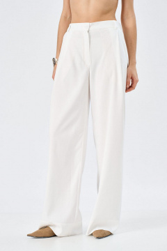 Молочные брюки-палаццо из льна со шлевками Art Ribbon M1014B - фото 1