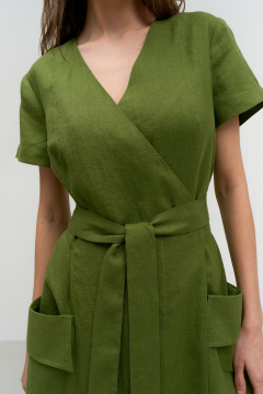 Льняное платье с V-образной горловиной и карманами на пуговицах Art Ribbon M3808P - фото 3