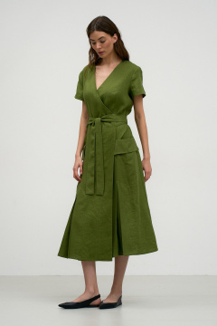 Льняное платье с V-образной горловиной и карманами на пуговицах Art Ribbon M3808P - фото 2