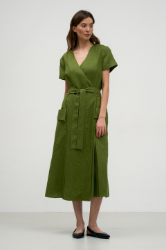Льняное платье с V-образной горловиной и карманами на пуговицах Art Ribbon M3808P - фото 1