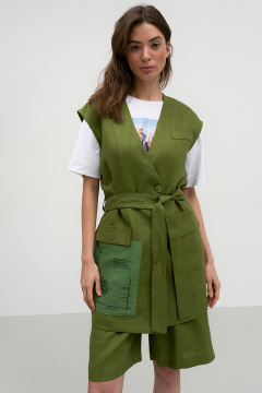 Льняной жилет прямого силуэта с прорезным карманом Art Ribbon M3816J - фото 1