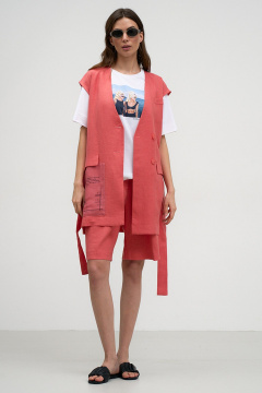 Льняной жилет яркого розового цвета с декоративной печатью Art Ribbon M3846J - фото 2