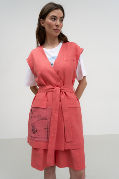 Льняной жилет яркого розового цвета с декоративной печатью Art Ribbon M3846J - фото 1