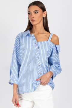 Блуза VIZAVI 726 бело-голубая_полоска - фото 1