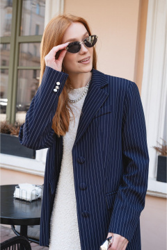 Жакет однобортный свободный с карманами на клапанах Skipper Design 322 синий_в_полоску - фото 3