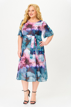 Платье Swallow 827 бирюзово-розовые_цветы - фото 4