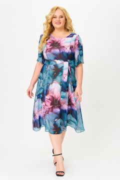 Платье Swallow 827 бирюзово-розовые_цветы - фото 2