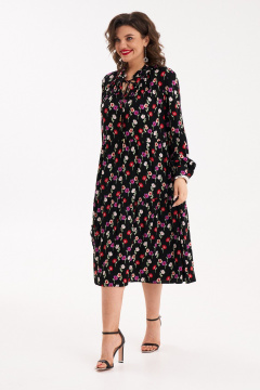 Черное свободное платье с оборками, разрезом и сборкой Almirastyle 265 - фото 5