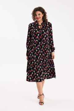 Черное свободное платье с оборками, разрезом и сборкой Almirastyle 265 - фото 1