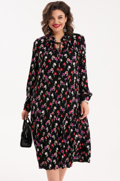 Черное свободное платье с оборками, разрезом и сборкой Almirastyle 265 - фото 2