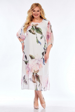 Платье Элль-стиль 2376 белое_принт_цветы - фото 2