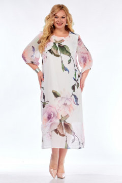 Платье Элль-стиль 2376 белое_принт_цветы - фото 1