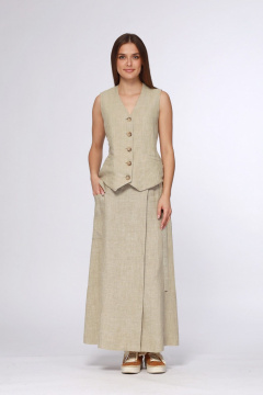 Серый льняной жилет с V-образным вырезом и карманами Полинушка 805б - фото 1