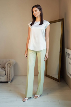 Брюки прямые со стрелками из вискозы для делового стиля Nelva 3754 фисташковый - фото 1