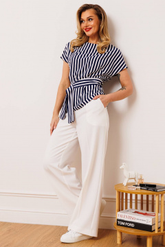 Блуза, брюки Мода Юрс 2910 молочный_полоска - фото 3