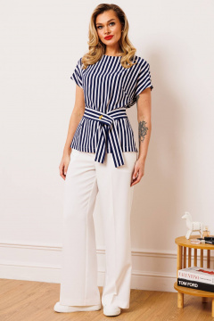 Блуза, брюки Мода Юрс 2910 молочный_полоска - фото 1