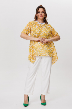 Блуза, брюки Michel chic 1415 горчичный-белый - фото 4