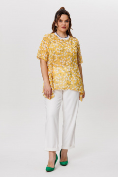 Блуза, брюки Michel chic 1415 горчичный-белый - фото 1