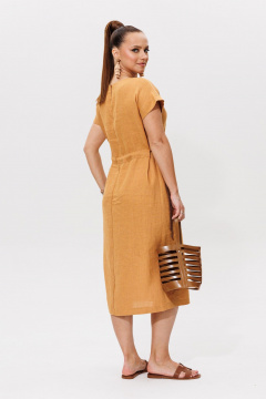 Летнее оранжевое платье из льна и текстиля Galean Style 852.1 охра - фото 4