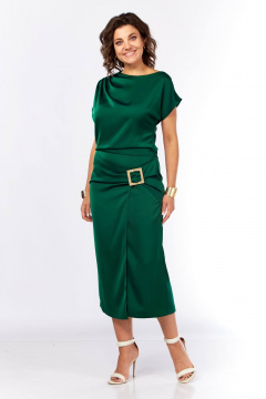 Платье Ольга Стиль С-902 зеленая_бутылка - фото 1
