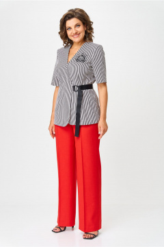 Брюки, жакет Орхидея 1572 черно-белая полоска_красный - фото 1