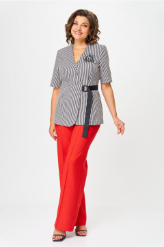 Брюки, жакет Орхидея 1572 черно-белая полоска_красный - фото 5