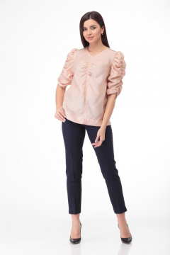 Очаровательная блуза из тончайшего полотна с драпировками Anelli 807 пудра - фото 2