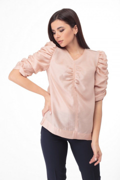 Очаровательная блуза из тончайшего полотна с драпировками Anelli 807 пудра - фото 1