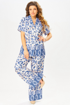 Блуза, брюки Fita 3081 бежево-синий - фото 3