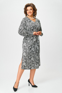 Белое и черное платье прямого силуэта с нагрудными вытачками Swallow 663.1 принт_зебра_черная - фото 2