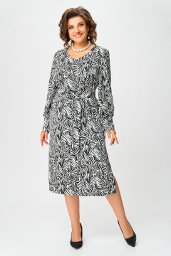 Белое и черное платье прямого силуэта с нагрудными вытачками Swallow 663.1 принт_зебра_черная - фото 1