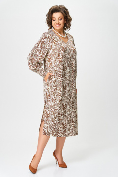 Платье из мягкой вискозной ткани с карманами и разрезами Swallow 663 принт_рыжая_зебра - фото 3