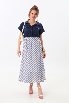 Платье NikVa 969-1 индиго+сине-белая полоска - фото 1
