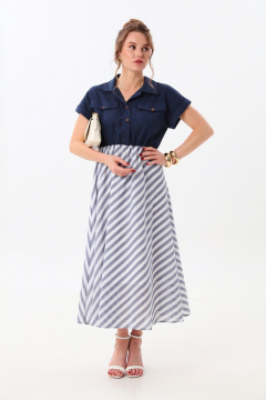 Платье NikVa 969-1 индиго+сине-белая полоска - фото 2