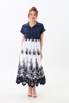 Платье NikVa 969-3 индиго+белый - фото 1