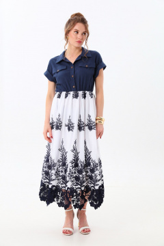 Платье NikVa 969-3 индиго+белый - фото 2