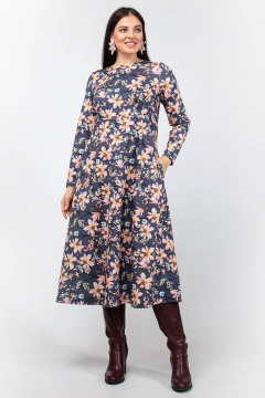 Платье трапеция из тканевого полотна с карманами и вытачками La rouge 5341 графит-(цветы) - фото 1